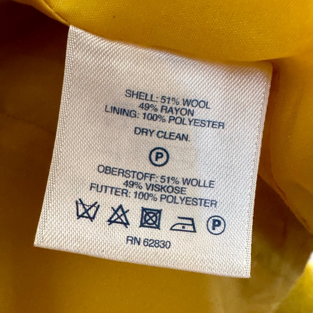 Lands' End Yellow Wool Blend Pea Coat 6 Classic Outerwear Preppy Dopamine Bold - Picture 6 of 6